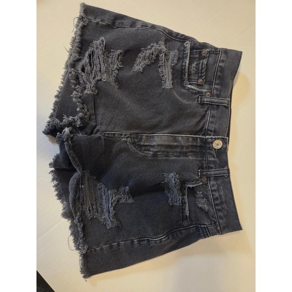 American Eagle Outfitters Pants - American Eagle Mom Shorts Black Distressed High Waisted Frayed Denim Womens 00